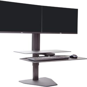 Perfect POSTURE Sit2Stand Standing Desk Converter with Dual Monitor Mount – 18” Height Adjustable Sit-Stand Workstation – Black