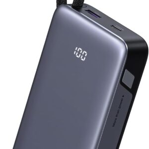 UGREEN Nexode Power Bank 20000mAh 45W with Built-in Cable, Fast Charging Portable Charger for iPhone 17 Pro/Samsung S26 Ultra/iPad Pro, 3-Port External Battery Pack with Digital Display, Travel Ready