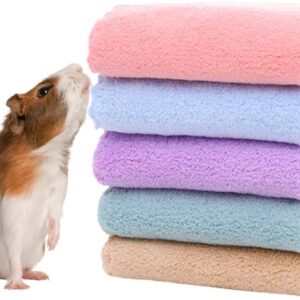 PODOO 5-Pack Reusable Guinea Pig Cage Liners – 11.8″x11.8″ Absorbent Fleece Bedding Mats，Machine-Washable Small Animal Pads for Hamsters/Rabbits/Chinchillas (Multi-Color)
