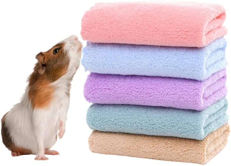 PODOO 5-Pack Reusable Guinea Pig Cage Liners - 11.8"x11.8" Absorbent Fleece Bedding Mats,Machine-Washable Small Animal Pads for Hamsters/Rabbits/Chinchillas (Multi-Color)