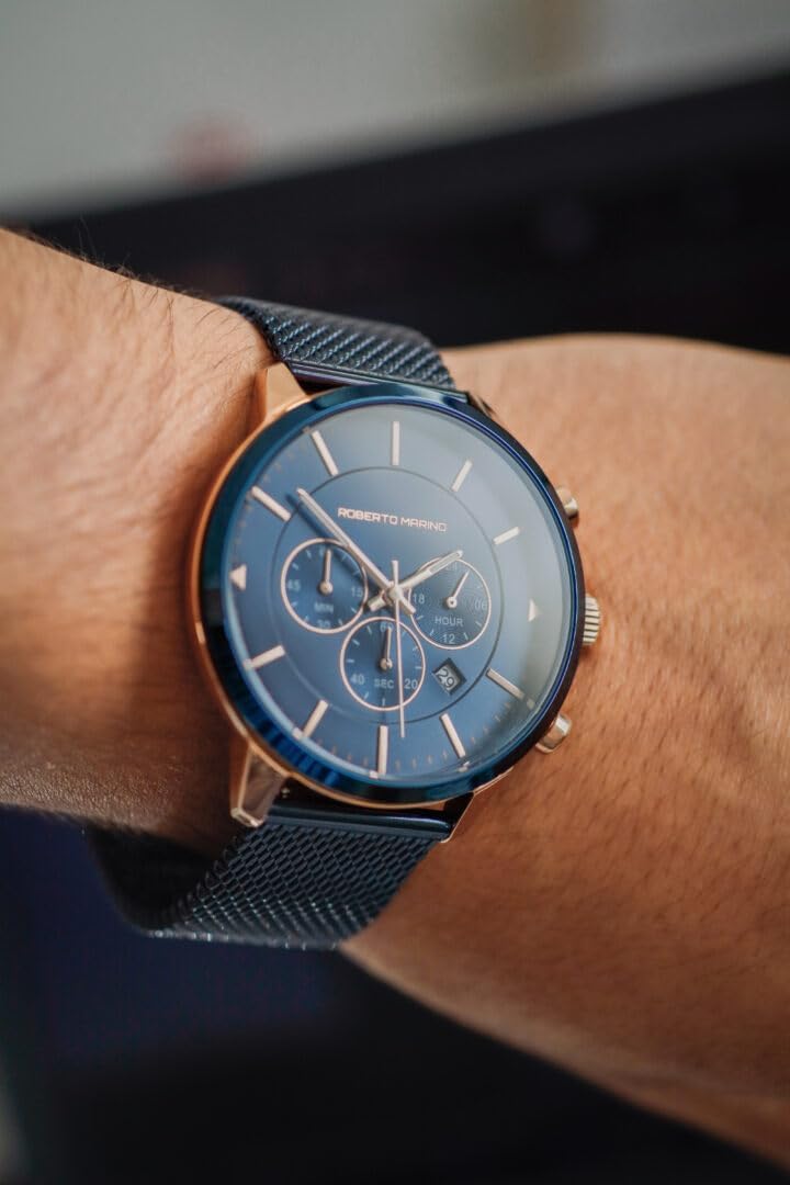 RM3435 Men’s Luxury Wrist Watch – Blue Stainless Steel Japanese Quartz, 3 ATM Water Resistant – Elegant Dress Watches for Men, Vintage Design, Ideal as a Reloj para Hombres - Image 7