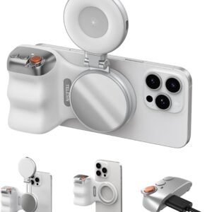 TELESIN Fun Shot Magnetic Phone Camera Grip + C03 Magnetic Selfie Light (Silver) Bundle Kit Compatible with iPhone Magsafe & Android, Creator Kit for Selfies/Photography/TikTok/Zoom Calls/Video