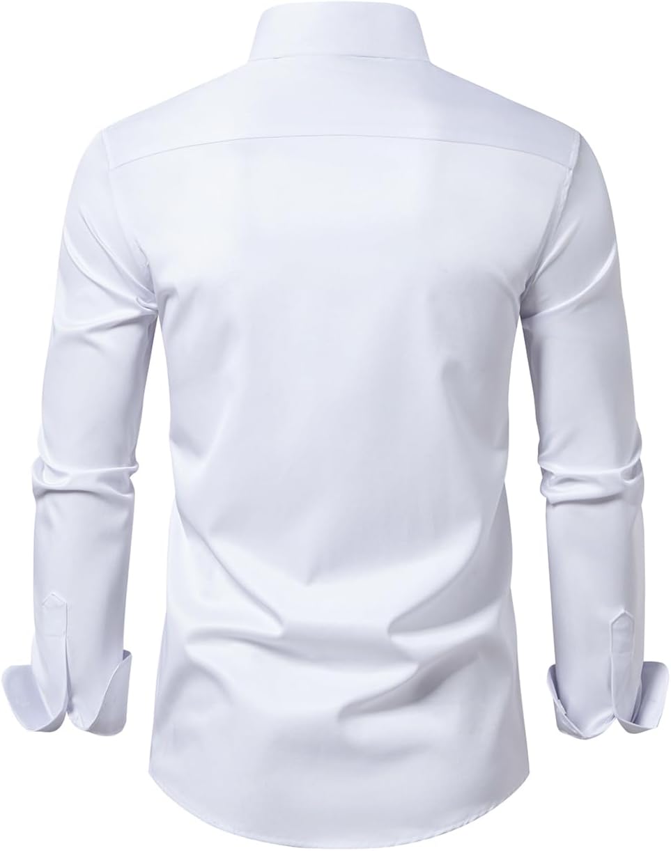 Men's Dress Shirt Slim Fit Casual Business Formal Wedding Long Sleeve Wrinkle Free Button Down Shirts - Image 2