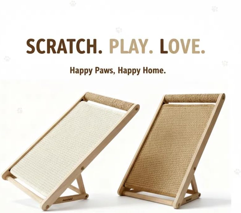 Cat Scratching Pad with 100% Sisal, Stable Triangle Design, 2-Step No-Tool Assembly, 22" Wooden Ramp to Protect Furniture & Sofa, Natural Incline Board for Indoor Cats (Brown) - Image 3