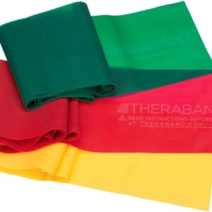 THERABAND Resistance Bands Set, Beginner Kit, Yellow, Red, Green, Non-Latex Elastic Bands for Exercise & Physical Therapy, Strength Training for Upper & Lower Body Fitness