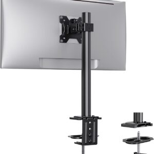 Ergear Monitor Mount for Most 13-32″ Computer Screens up to 17.6lbs, Improved LCD LED Monitor Riser, Adjustable Height and Angle, Single Gaming Desk Mount Stand, Black, EGCM12