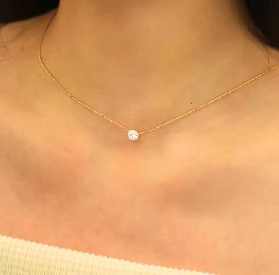 Minimalist Zircon Pendant Necklace for Women - Stainless Steel Adjustable Choker, 15.7"-17.7", Silver or 18k Gold Plated, Elegant Everyday Jewelry Gift - Image 2