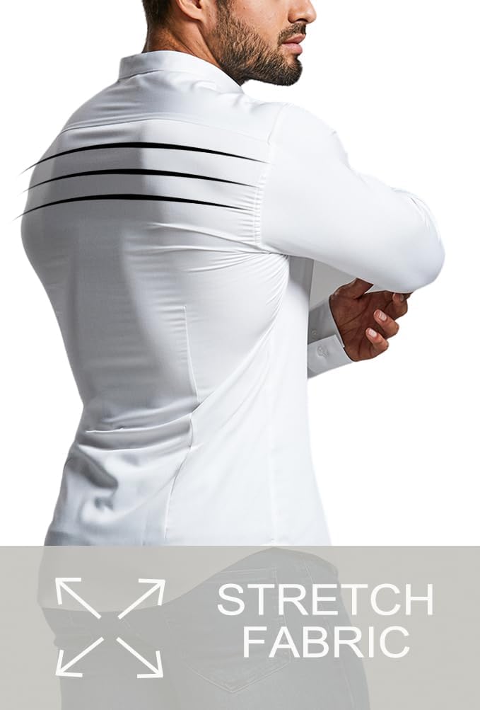 Men’s Muscle Fit Dress Shirts Athletic Slim Fit Long Sleeve Stretch Casual Button Down Shirt - Image 4