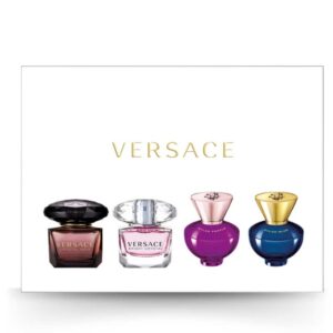Versace Women’s Miniature Collection 4 x 5 ml Perfume for Women Set Includes Bright Crystal EDT, Crystal Noir, Dylan Blue Pour Femme EDP, Dylan Purple EDP – Mini Perfume Gift for Women