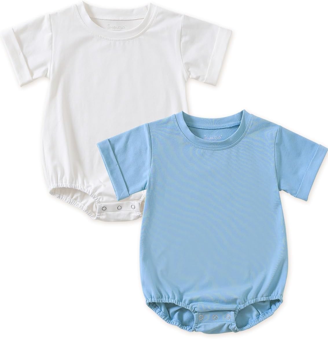 Jimonda Baby Bubble Rompers Boy Girl Solid Color T-Shirt Outfits Short Sleeve Button Bodysuit Cotton Tops Clothes 2Pcs