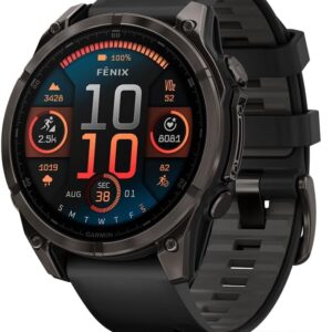 Garmin fēnix® 8 – 47 mm, AMOLED, Sapphire, Premium Multisport GPS Smartwatch, Long-Lasting Battery Life, Dive-Rated, Built-in LED Flashlight, Carbon Gray DLC Titanium with Pebble Gray Band