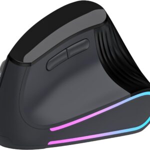 Ergonomic Vertical Mouse Wireless, Bluetooth Ultra-Fast Scrolling 4800 DPI Rechargeable Ergo Mouse, 2.4G Quiet Clicks 6 Buttons RGB Optical Mice, 3 Multi-Device Connectivity for Mac, Laptop – Black