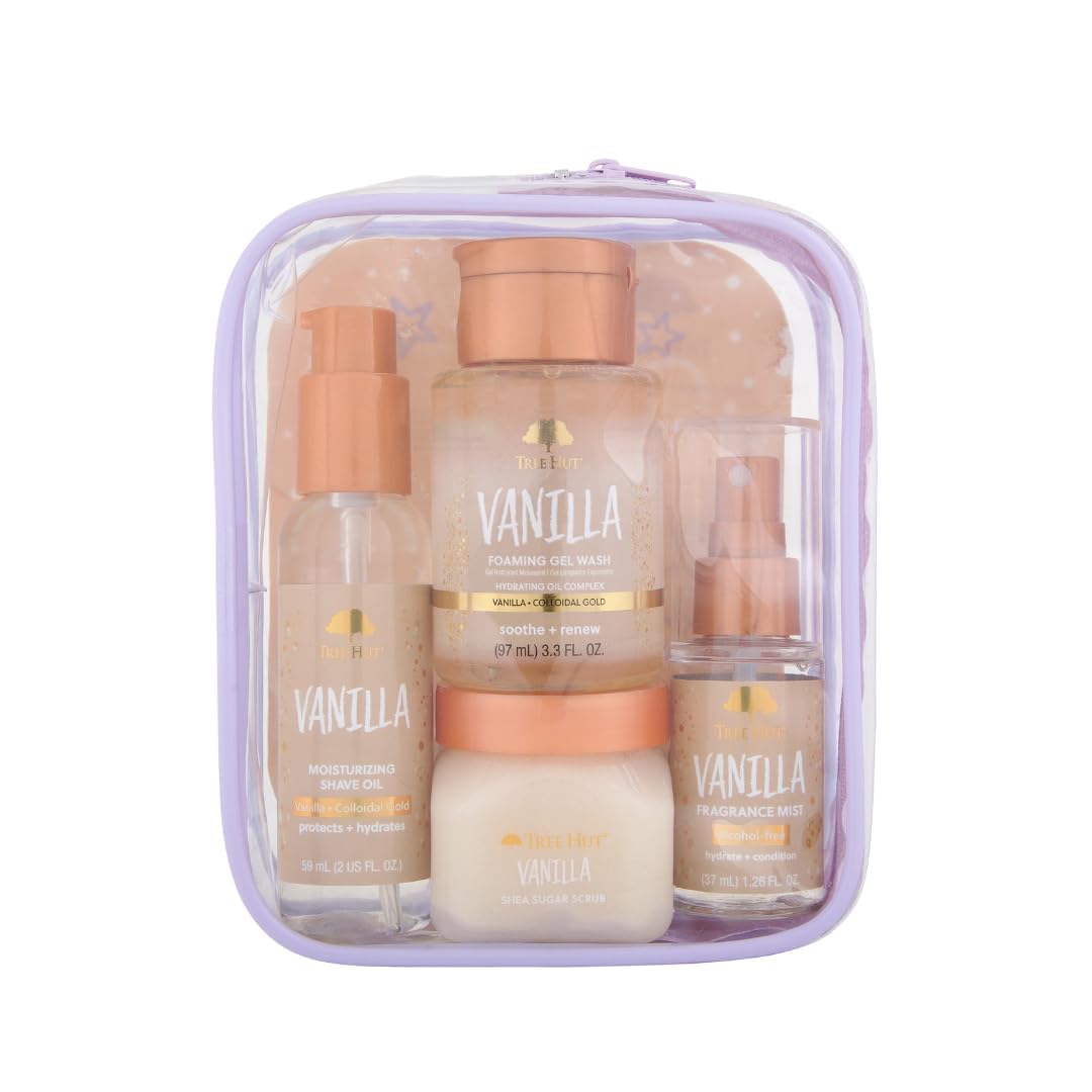 Tree Hut Mini Set Vanilla Everything Shower Gift Set for Women, Exfoliating Body Scrub, Body Wash & Body Butter, Travel Size Skin Care Set, Hydrating & Moisturizing Self-Care Gift for Smooth Skin