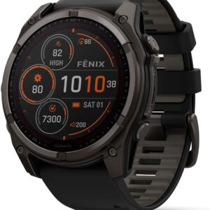 Garmin fēnix® 8 – 51 mm, Solar,Sapphire, Premium Multisport GPS Smartwatch, Connect,Long-Lasting Battery Life, Dive-Rated,Built-in LED Flashlight,Carbon Gray DLC Titanium with Pebble Gray Band