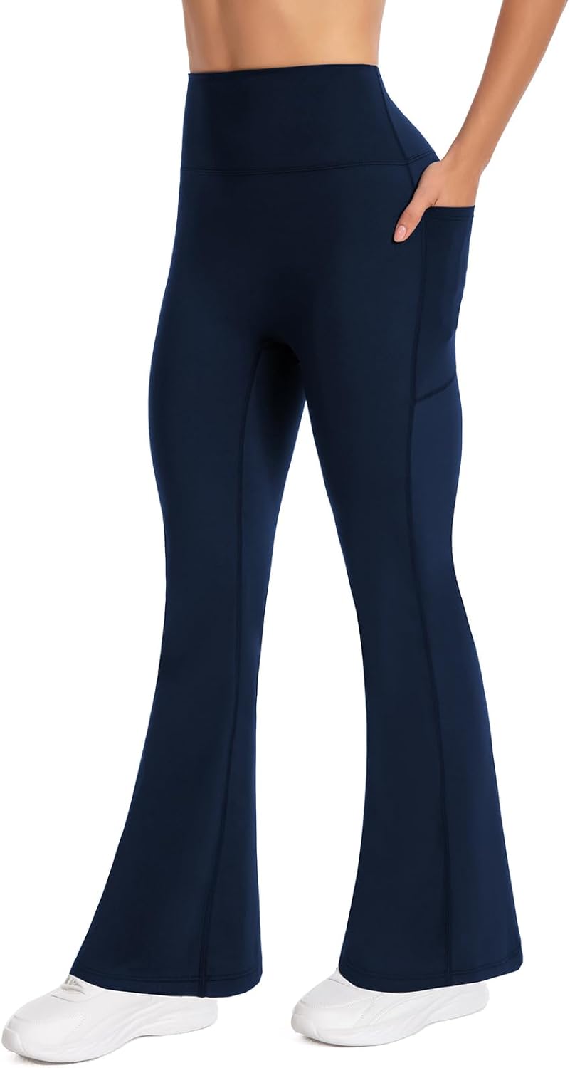 Women's High Waist Yoga Pants, with Side Pockets Flared Leggings, Workout Bell Bottoms - Image 5