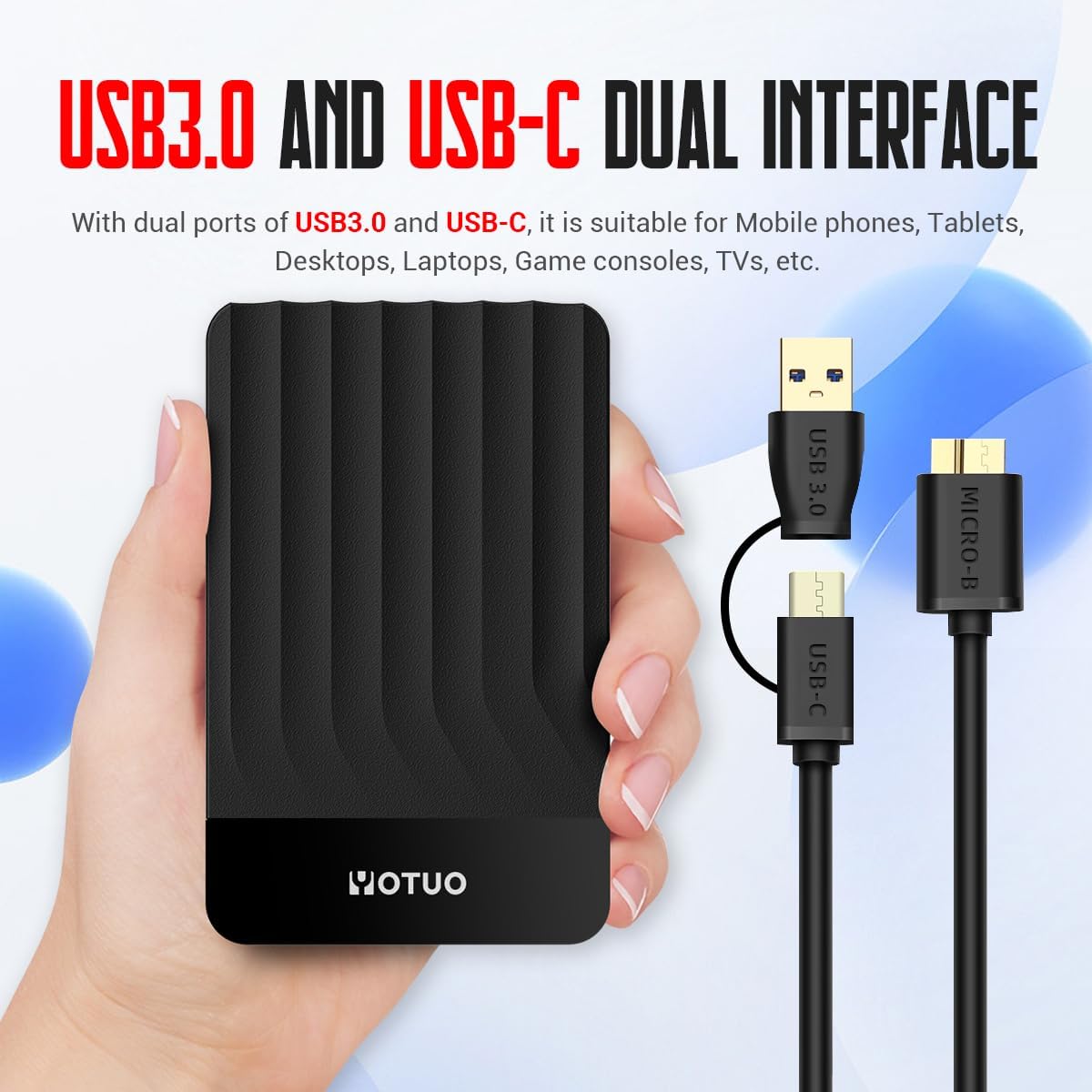 YOTUO Portable External Hard Drive Storage Expansion Mobile HDD USB 3.0 USB-C for PC, Mac, Desktop, Laptop, PS4, Xbox One X/S, Xbox 360, Office & Game (Black, 1TB) - Image 6