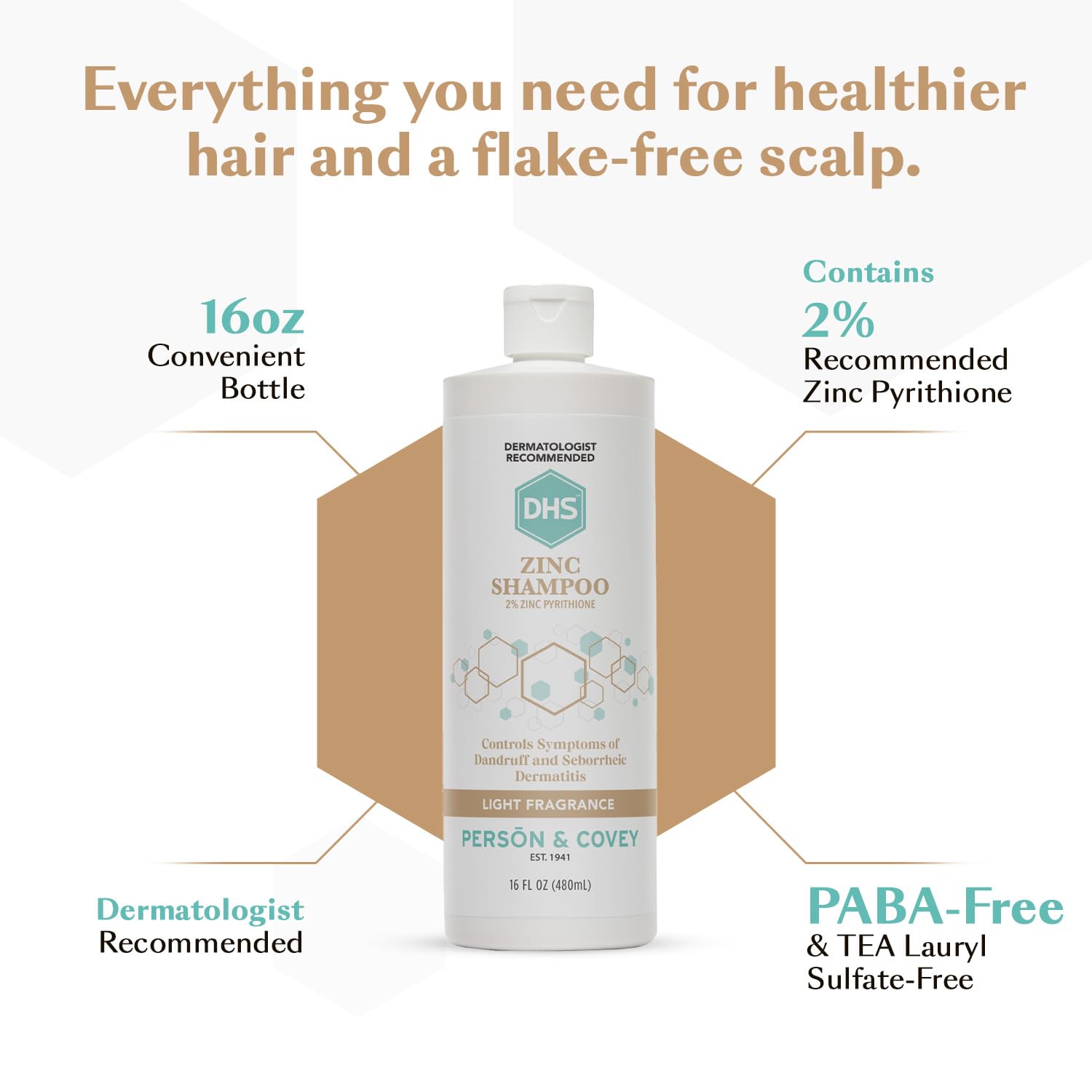 DHS Zinc Shampoo – Dandruff Shampoo – for Flaky and Dry Scalp with 2% Zinc Pyrithione, 16 oz - Image 4