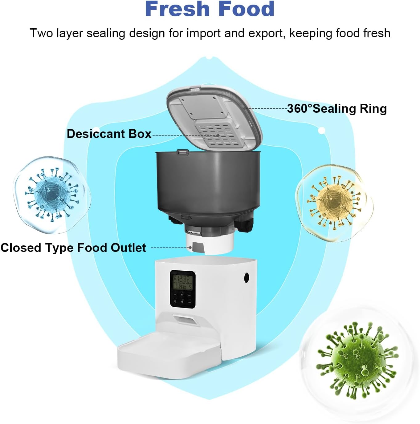 ANDOLL HOME Automatic Cat Feeder, 4L Cat Food Dispenser with 10s Voice Recorder, Pet Feeder up to 8 Meals per Day, Timed Dog Feeder with Dry Food Sealed Ring - Image 3