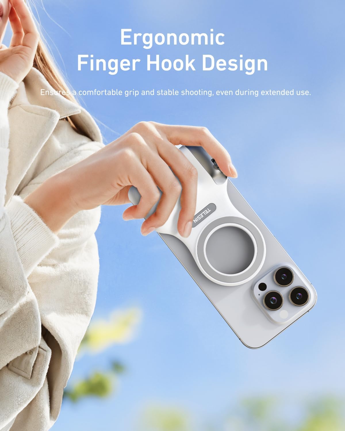 TELESIN Fun Shot Magnetic Phone Camera Grip + C03 Magnetic Selfie Light (Silver) Bundle Kit Compatible with iPhone Magsafe & Android, Creator Kit for Selfies/Photography/TikTok/Zoom Calls/Video - Image 4