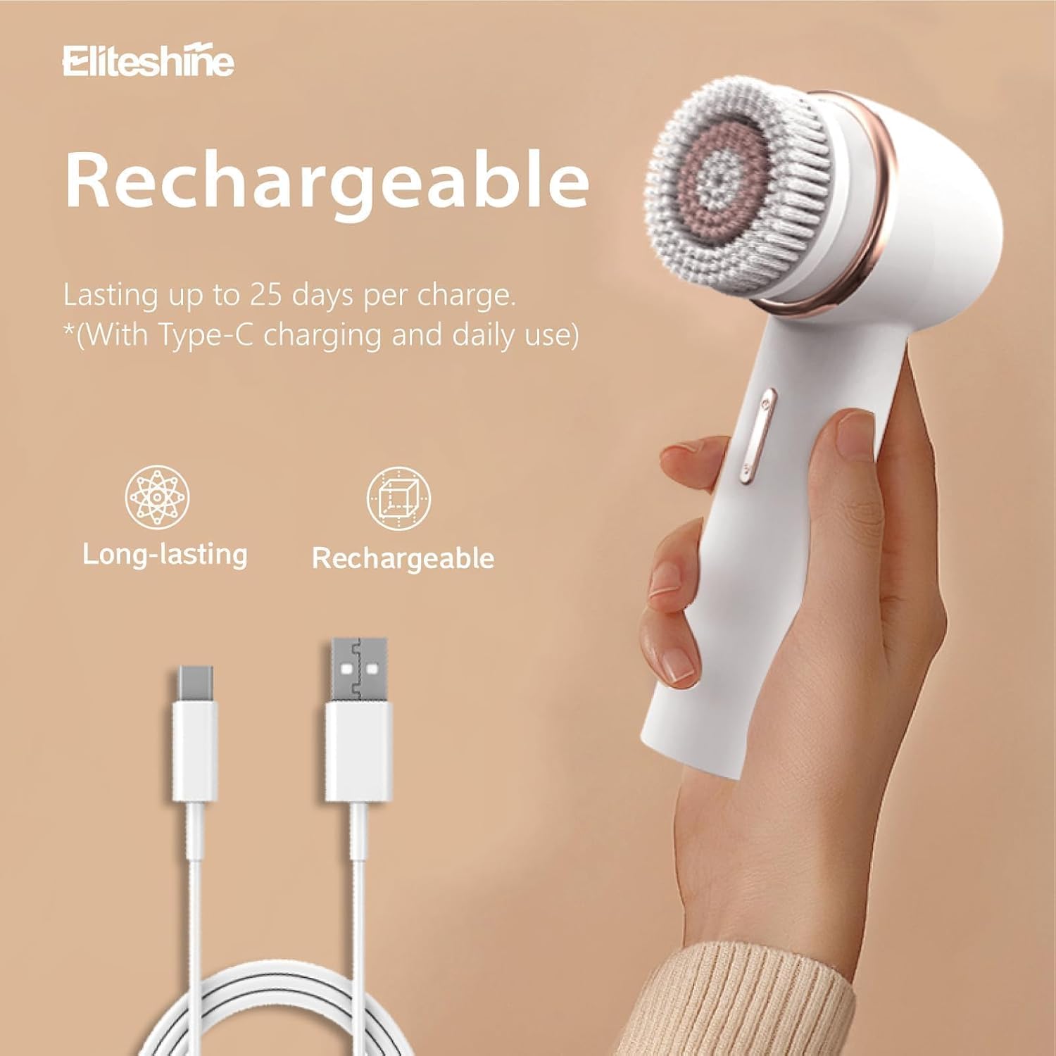 Electric Facial Cleansing Brush with Silicone and Bristle Brushheads,Gentle Electric Face Scrubber Exfoliator, Face Cleansing Brush, Face Wash Brush Machine, Rechargeable, Relief for Face Skin Issues - Image 4