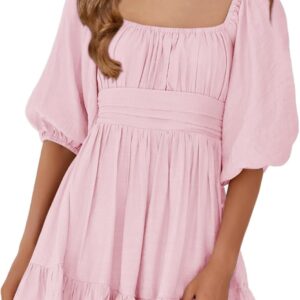 Girls Summer Dresses Square Neck Lantern Sleeve Tie Backless Ruffle A-Line Party Mini Dress