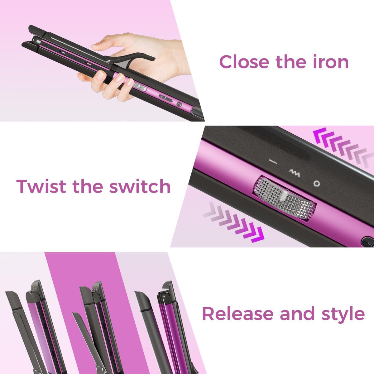 3 in 1 Hair Straightener, Curling Iron, Flat Iron & Hair Crimper Tool – Ceramic Plates, Dual Voltage,PRITECH Professional Hair Tool Fast Heating Hair Styling Tool for Women, Salon or Travel Use - Image 7