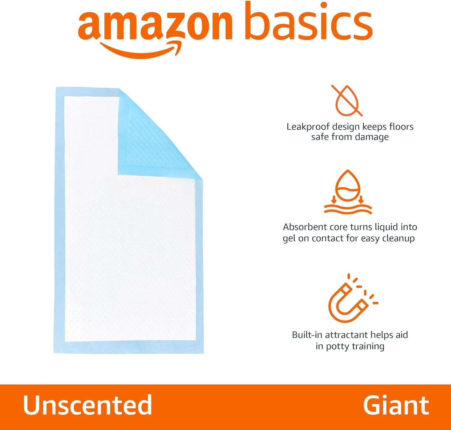 Amazon Basics Heavy Duty Dog and Puppy Pee Pads, Leak-Proof 5-Layer Super Absorbent, Quick-Dry Surface for Potty Training and Housebreaking, Giant Size, 27.5 x 44 Inch, Blue & White, 30-Pack - Image 2