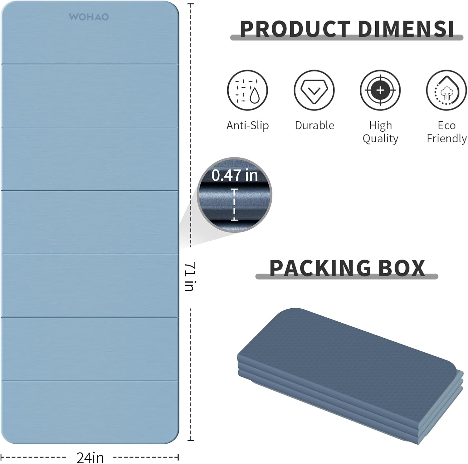 7-Fold Yoga Mat 70"x24" - 1/2 Inch Thick Folding Exercise Mat, Compact Non-Slip TPE Mat for Travel, Storage, Yoga & Home Gym, Lightweight & Portable - Image 3