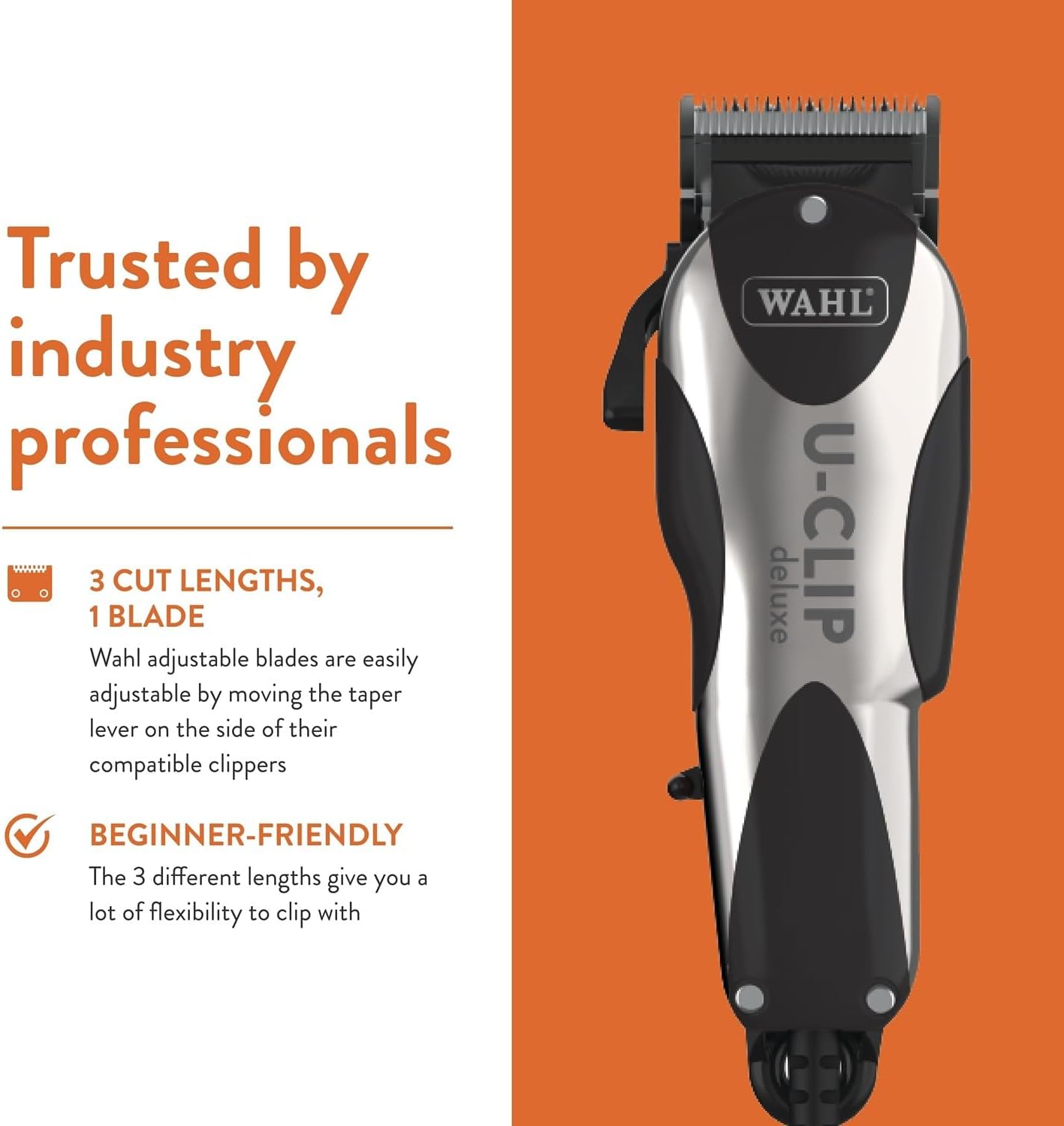 Wahl Pro Animal Deluxe U-Clip - Dog & Cat Trimmer with 3 Cutting Lengths & 7 Attachment Combs - Premium Grooming Tools for Light & Medium Coats - Black & Chrome - Image 6