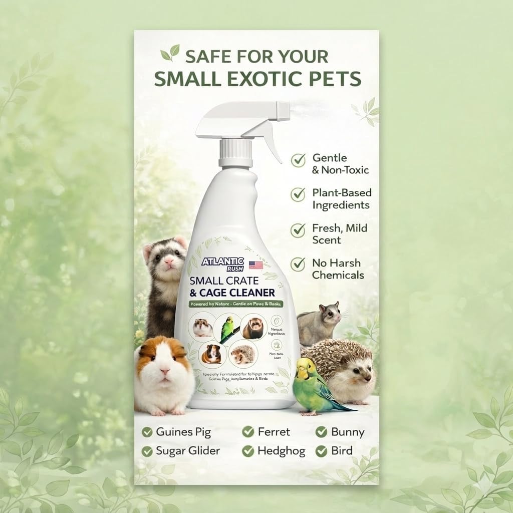 Atlantic Rush Small Animal Cage Cleaner Spray- 24oz Bottle Cage and Crate Cleaner for Guinea Pig, Hamster, Rabbit, Ferret, & Birds- Cage Cleaning Supplies Odor Eliminator - Image 4
