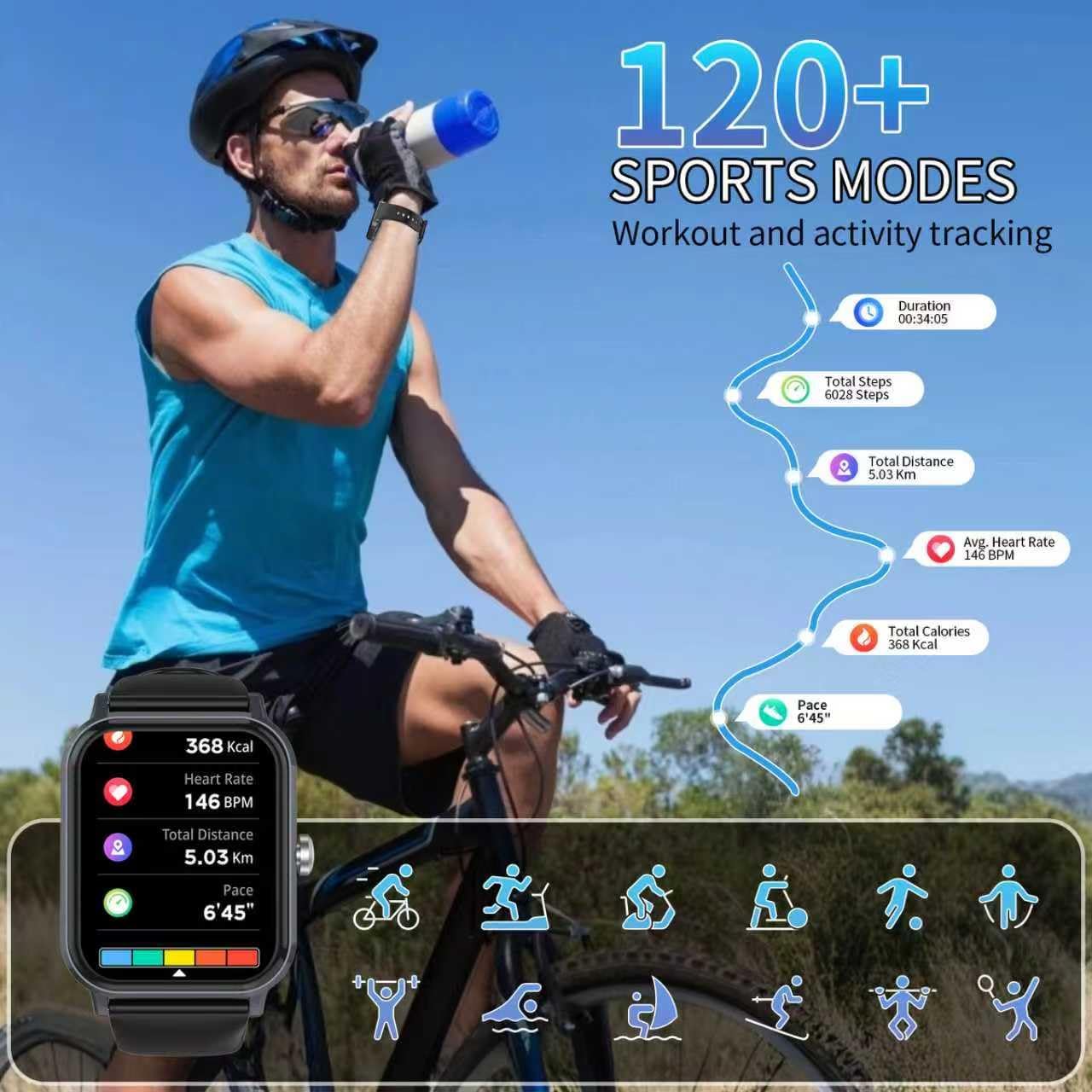 Smart Watch for Men Women with Calling, 1.83" Fitness Tracker with Heart Rate/Sleep Monitor, Step Tracker, New Gen Fitness Watch with 120 Sports Modes, IP68 Waterproof Smartwatch for Android/iOS Black - Image 2