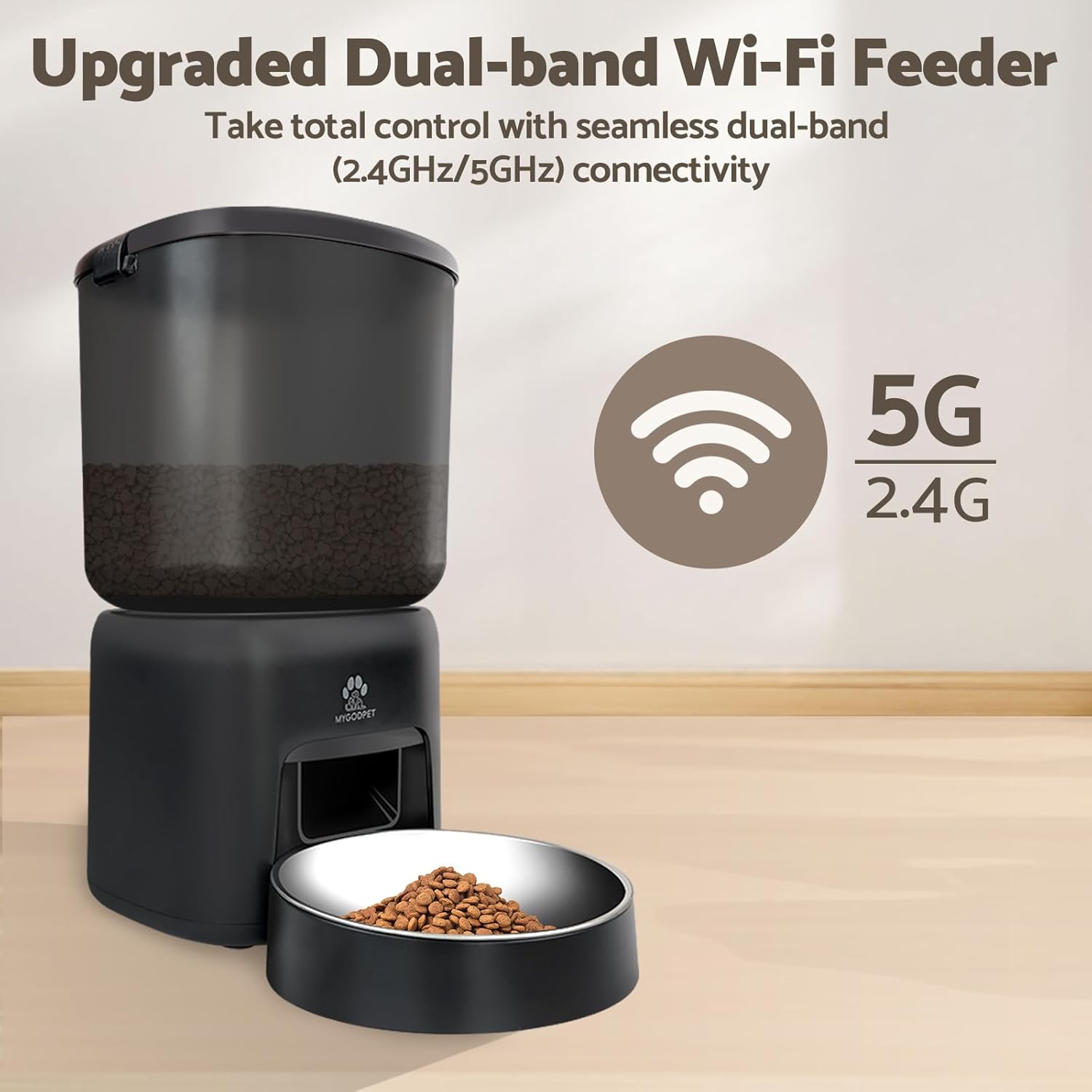 Automatic Cat Feeder, 5G WiFi Auto Cat Food Dispenser with Desiccant Bag, 5L Timed Pet Feeder with Free APP Service, Adjustable Portions Down to 1/12 Cup, Up to 10 Meals Per Day, Dual Power Supply - Image 3