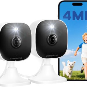 4MP Indoor Cameras for Home Security Outdoor, Home Security Camera System, 2.4g/5g Camera for House/Elder/Dog/Pet/Baby, Plug and Play, Support Card/Cloud (Not Included), Wired, 2PCS