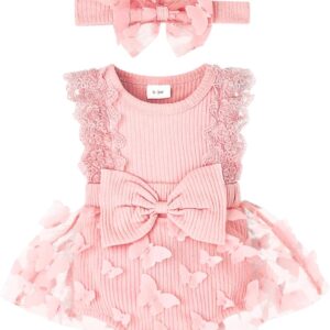 Baby Girl Summer Clothes Cute Newborn Girl Outfits Sleeveless Lace One Piece Romper + Headband 2pcs Set 0-12 Months