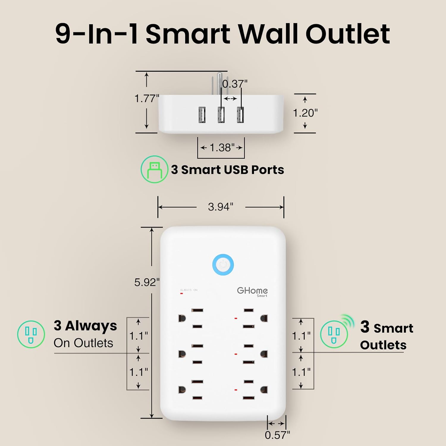 GHome Smart Plug Outlet Extender, USB Wall Charger with 3 Individual Smart Outlets and 3 Smart USB Ports, Works with Alexa Google Home, Surge Protector Plug Extender for APP Control,15A/1800W - Image 8