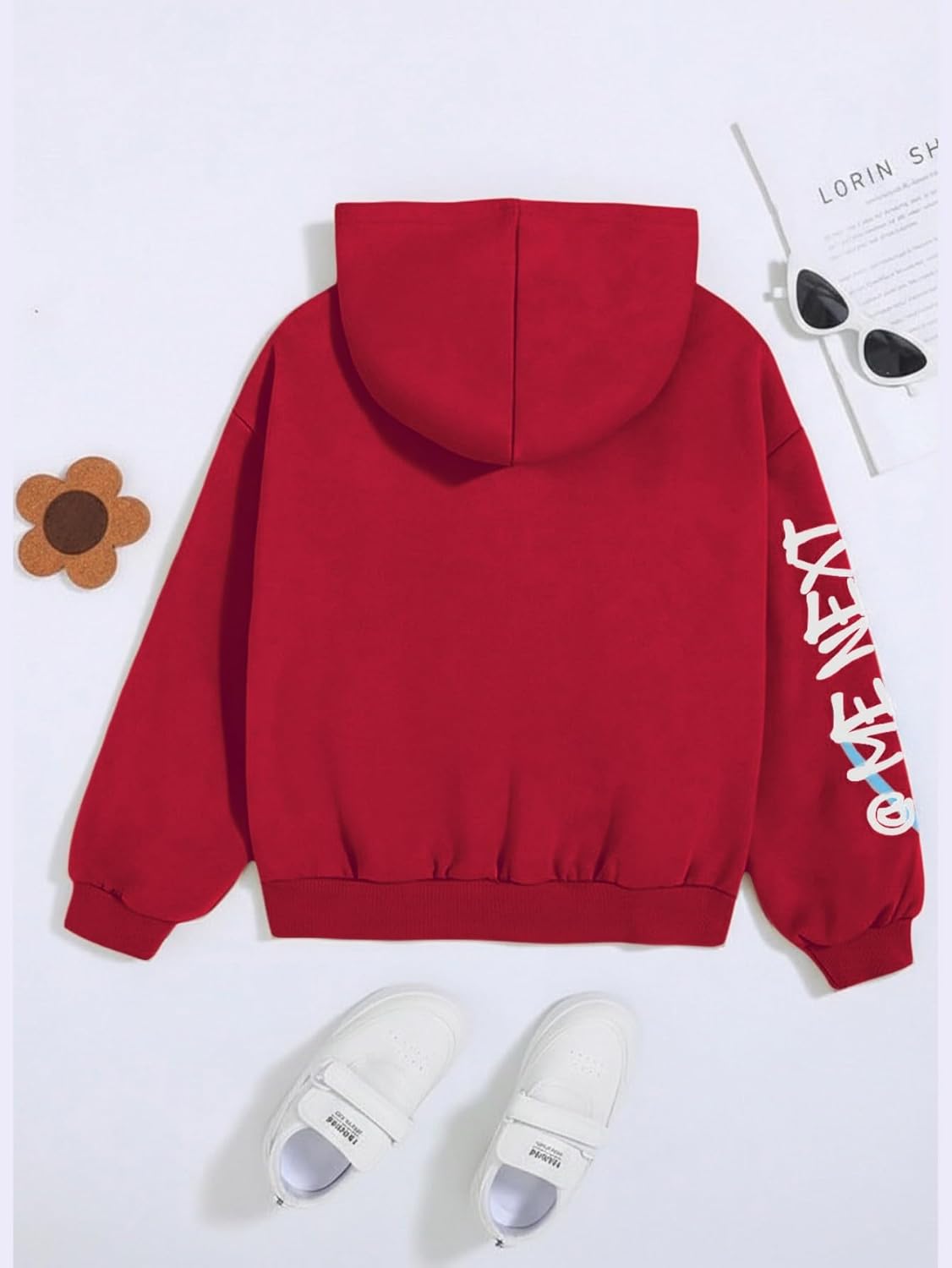 WDIRARA Girl's Cartoon Letter Graphic Hoodie Drop Shoulder Long Sleeve Pullover Sweatshirt - Image 4