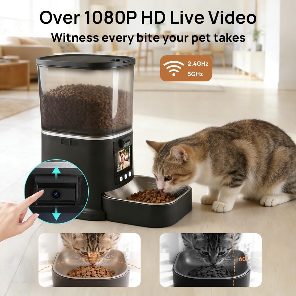 5L Automatic Cat Feeder with Camera, Two-Way Video 3MP HD & Audio, 5G WiFi Automatic Dog Feeder with Night Vision, Cat Food Dispenser with Dog Food Container for Multiple Pets - Image 2