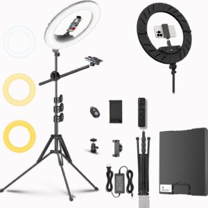 55W18 45cm Ring Light Kit [New Version] 6700K Dimmable LEDRinglightTripod Stand Dual Phone Holder for iPhone Selfie Makeup LashTattoo Studio Lighting Painting,Photo Video Recording (Black)