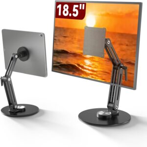 Jakeko Magnetic Portable Monitor Stand 15.6″ – VESA Mount 75mm 13.3″ 14.1″ 15.6″ 17.3″ 18.5 inch Screen for Desk Adjustable Foldable 360° Swivel Tool-Free
