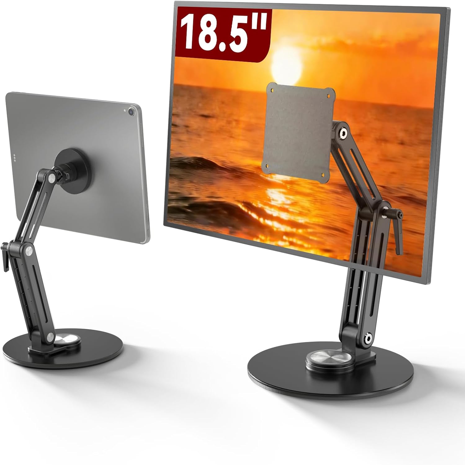 Jakeko Magnetic Portable Monitor Stand 15.6" - VESA Mount 75mm 13.3" 14.1" 15.6" 17.3" 18.5 inch Screen for Desk Adjustable Foldable 360° Swivel Tool-Free