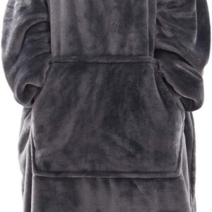Waitu Wearable Blanket Sweatshirt Gifts for Women and Men, Warm and Cozy Giant Blanket Hoodie, Thick Flannel Blanket with Sleeves and Giant Pocket – Dark Gray