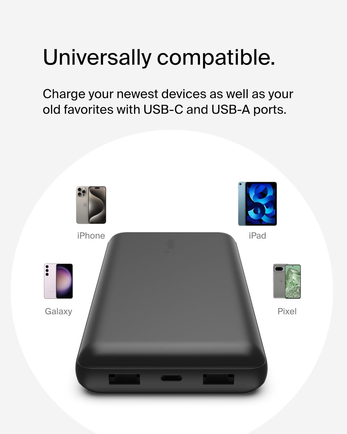 Belkin Portable Charger, USB-C Power Bank 20000 mAh w/ 2 USB-A Ports, 15W w/ Type-A to Type-C Cable - iPhone 17, Air, Pro, Pro Max, AirPods, Apple Watch, Samsung Galaxy S25, Google Pixel 10 - Black - Image 8