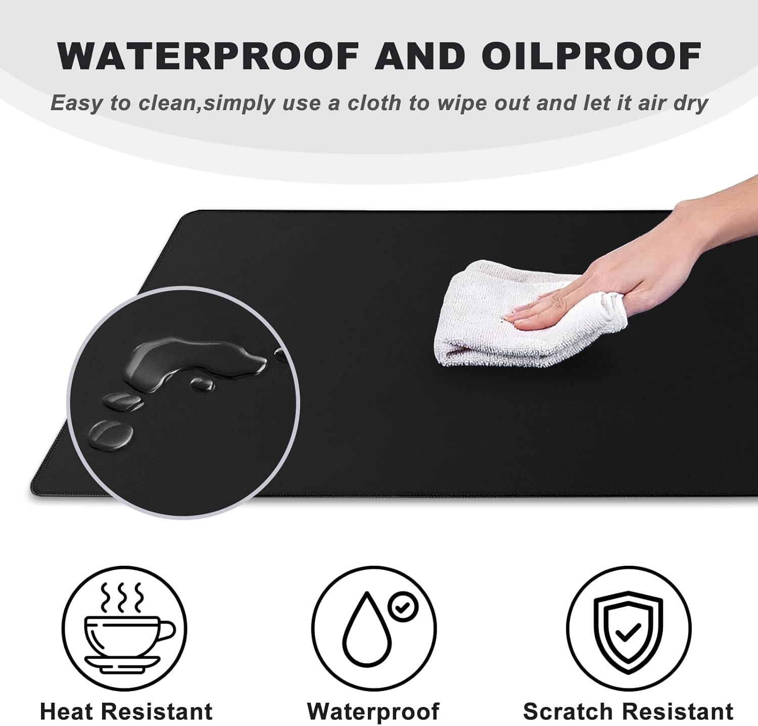 Large Mouse Pad, Desk Mat Office Desk Pad Gaming Mouse Pad with Stitched Edges, 31.5" x 15.7" Mousepad with Non-Slip Waterproof Rubber Base for PC Laptop Desk Home Office Accessories, Black - Image 4