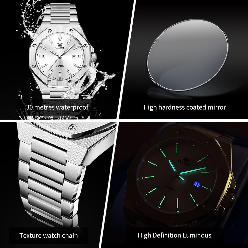 OLEVS Watch for Men Business Diamond Easy Read Men's Wristwatches Analog Luxury Date Stainless Steel Waterproof Luminous Dress Mens Watches - Image 4