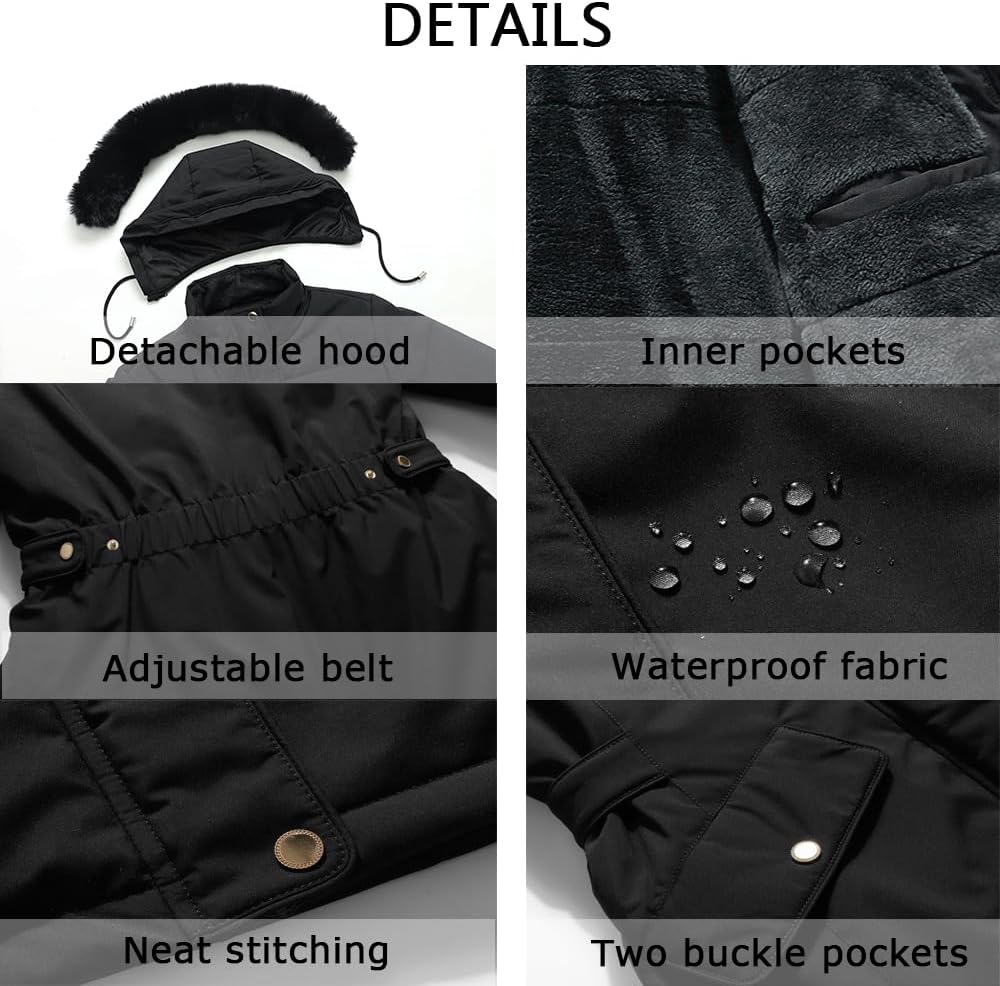 MOERDENG Women's Long Winter Down Coat Thicken Fleece Lined Parka Warm Puffer Jacket With Faux Fur Detachable Hood - Image 6