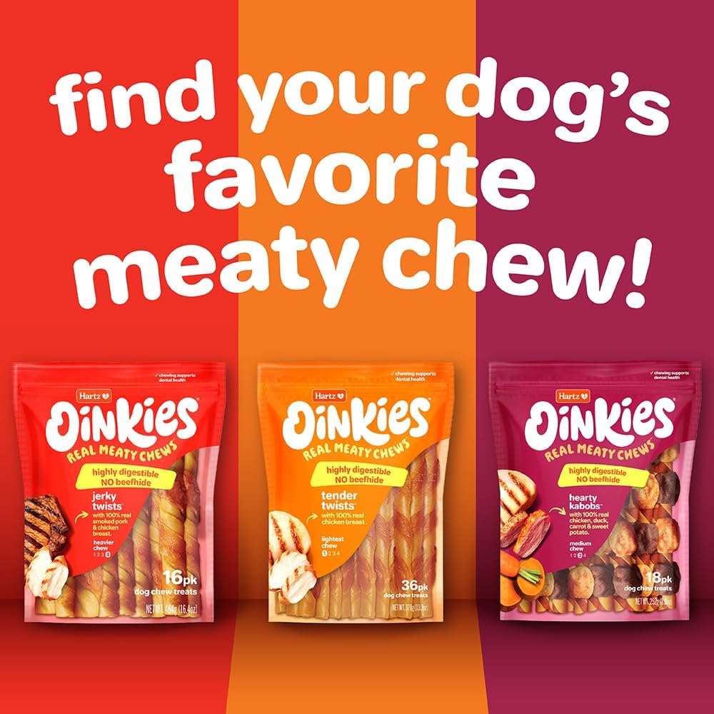 Hartz Oinkies Hearty Kabobs Rawhide‑Free Dog Treats, High‑Protein, Long‑Lasting Highly Digestible Chews Made with Real Chicken, Duck, Sweet Potato & Carrot, 18 Count - Image 8