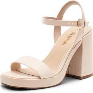 DREAM PAIRS Heels for Women Block Chunky Platform High Heels Open Toe Fashion Wedding Party Evening Prom Dance Ankle Strap Dress Pump Sandals Shoes