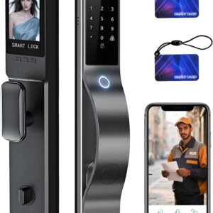 3D Face Recognition Door Lock with Lockbody, Video Smart Lock with Camera&Doorbell, Front Door Keyless Entry Lock, WiFi&Tuya APP Control/Fingerprint/IC Card/Password/Keys
