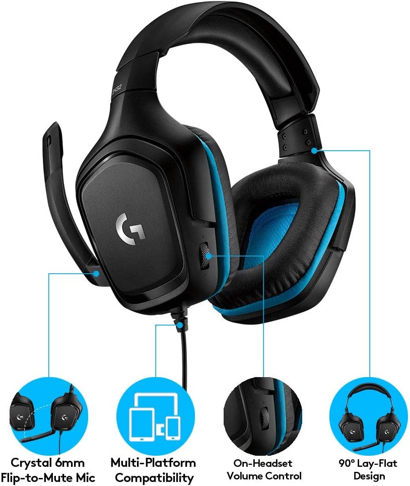 Logitech G432 Wired Gaming Headset, 7.1 Surround Sound, DTS Headphone:X 2.0, Flip-to-Mute Mic, PC (Leatherette) Black/Blue - Image 6