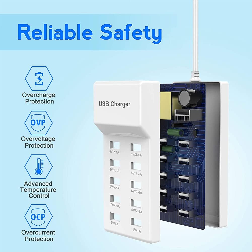 10-Port USB Wall Charger Station with Rapid Charging Auto Detect Technology Safety Guaranteed Family-Sized USB Ports for Multiple Devices Smart Phone Tablet Laptop Computer - Image 3